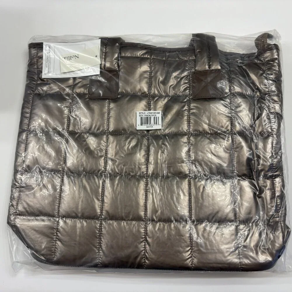 Quilted Puffer Tote - Shiny Bronze - Double Handle- XL- Lightweight -NWT